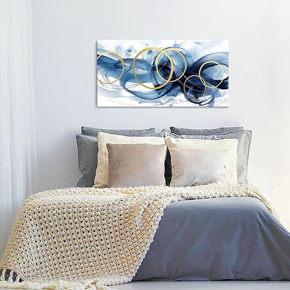 HKDGOKA Wall Art Living Room - Large Abstract Gold Blue Gradient Paintings Wall Canvas Artwork Modern Office Bedroom Pictures for Kitchen Bathroom Wall Decor 20x40 In