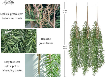 3 Fake Hanging Plants of Bamboo Stems with Roots, Faux Hanging Greenery Plastic Plants for Party Home Office Farmhouse Living Room Greenery Wall, Ceiling, Bathroom, Mantle, Spring Porch Decor