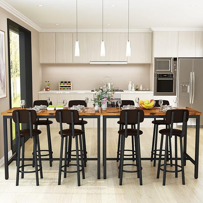 Lamerge Dining Table Set for 4 Bar Table and Chairs Set Industrial Counter Height Dining Table Set with 4 PU Upholstered Stools Kitchen Pub Table for Kitchen, Restaurant, Space Saving, Rustic Brown
