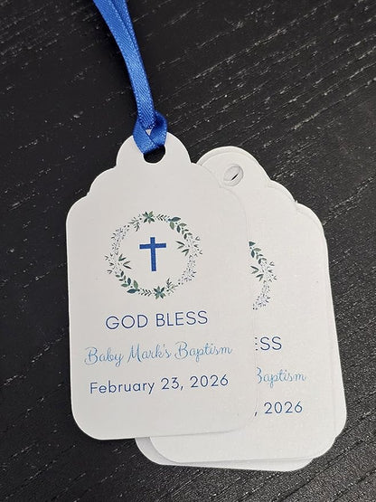 Mi Bautizo Baptism Christening Personalized Thank You Tags 20 pcs - More Colors Available (White/Blue)