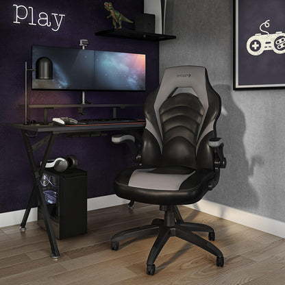 STAPLES Emerge Vortex Gaming Chair, Adjustable Height, Swivel Black | Racing-style design with sturdy swivel base, ideal for gaming or office desk setups.