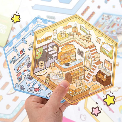 20 Sets 3D House Stickers with Metal Tweezers | DIY Miniature House Scenes Kit for Adults, Cute 3D Cartoon Scene Stickers | Therapy Craft, Relief Stress Pass The Time