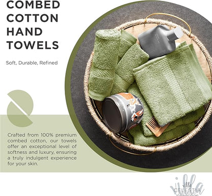 100% Cotton Hand Towel Set of 4, (16 x 28 inches) Sustainable, Soft, Highly Absorbent, Quick Drying, Combed Cotton Hand Towels Pack of 4 Ideal for Hotels, Spa, Bathroom, Dorm, Sage