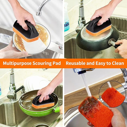 Griddle Cleaning Kit for Blackstone,Scouring Pads Brush with Handle-Flat Top Grill Cleaner Accessories, Non-Scratch Grill Scrubbers Tool,Griddle Scrubbing Pads for Cleaning Kitchen, Bathroom
