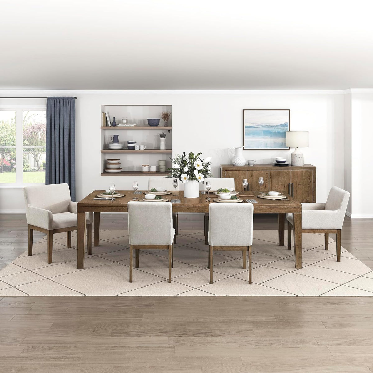 Lexicon 84-102 Inch Extendable Dining Table for 4-8 People, Large Rectangle Wooden Kitchen Table with Self-Storing Extension Leaf Space Saving, for Dining Room, Living Room, Home Office, Brown