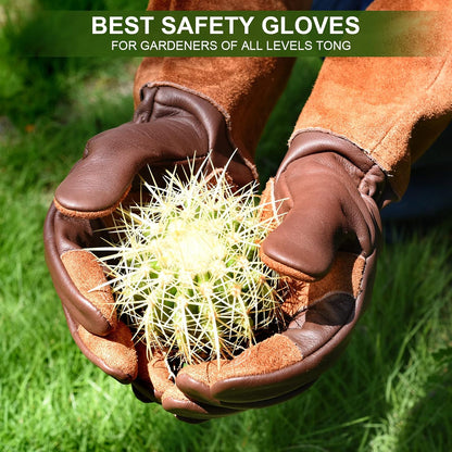Long Gardening Gloves for Women Thorn Proof,Rose Pruning Cowhide Leather Garden Gloves for Cactus, Rose and Blackberry