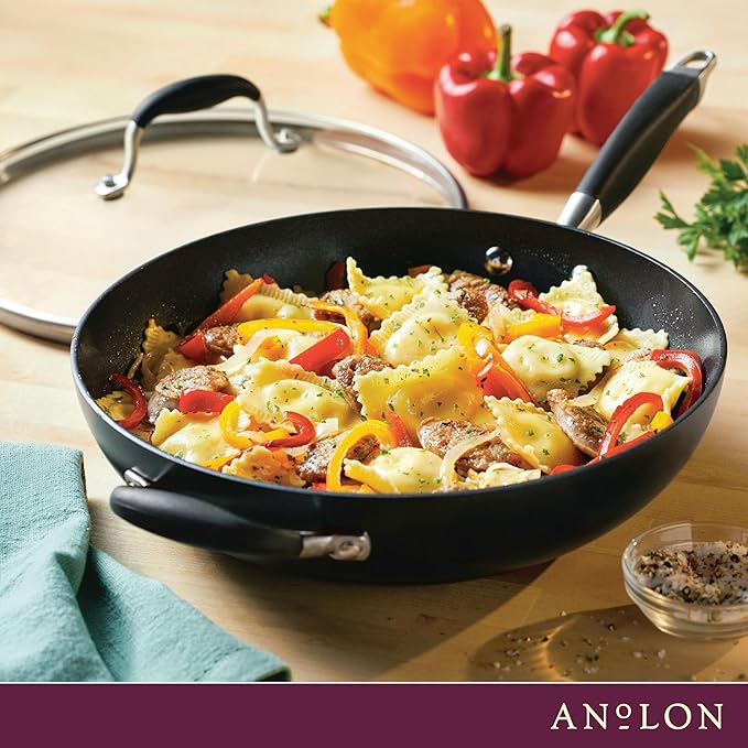 Anolon Advanced Home Hard Anodized Nonstick Deep Frying Pan/Skillet with Lid, 12 Inch, Onyx