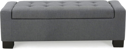 Christopher Knight Home Guernsey Fabric Storage Ottoman, Charcoal 20x50.25x16.75 inches