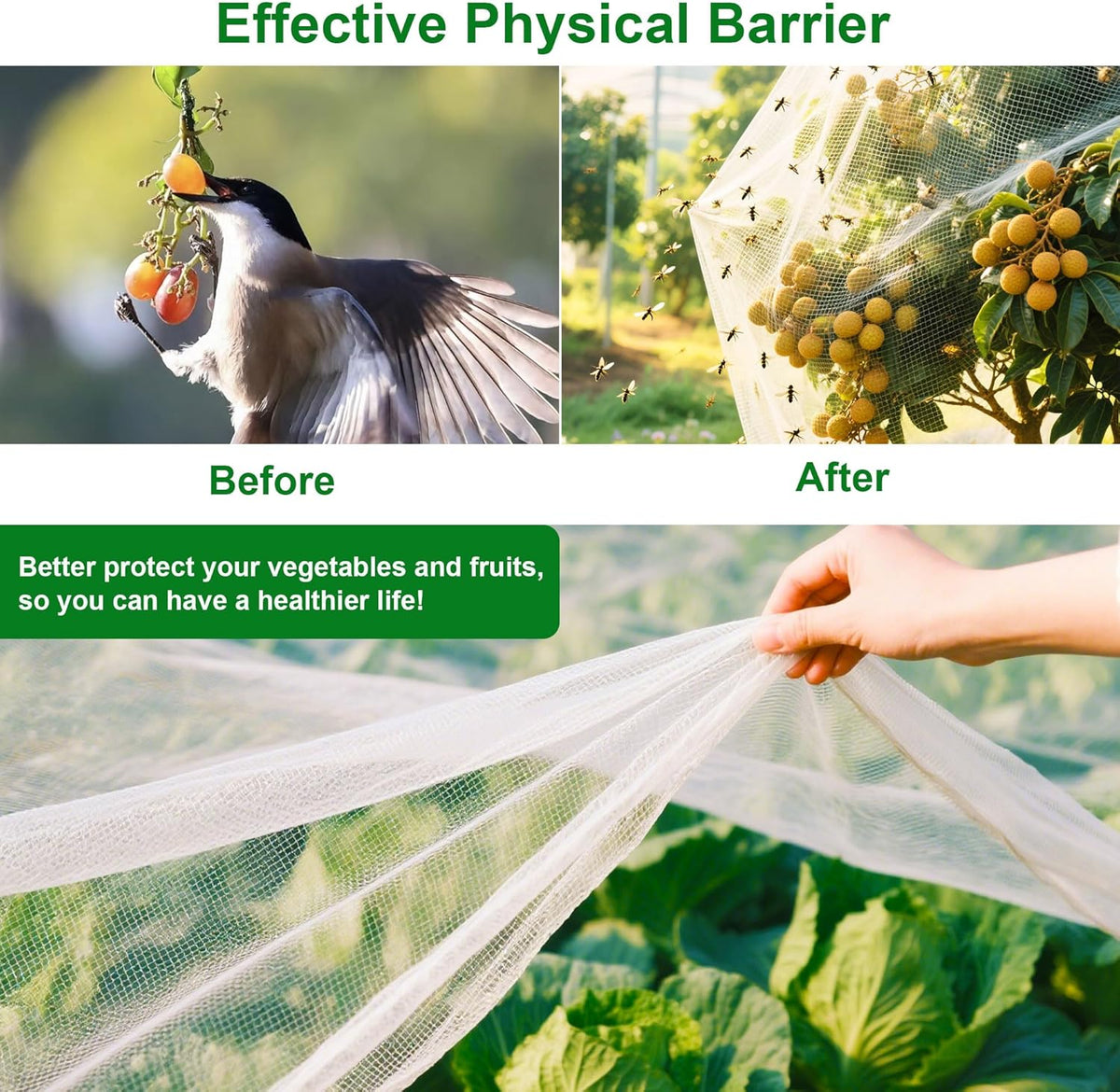 FOTMISHU Garden Netting 10x33FT 2 Packs Ultra Fine Mesh Netting Bird Barrier Protection Vegetable Fruit Tree Bushes Plant Cover for Raised Bed