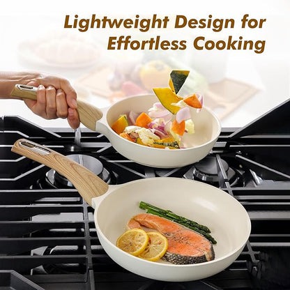 SENSARTE Ceramic Nonstick Frying Pan Skillet with Lid 11inch Non Stick Omelet Pan, Non-toxic Healthy Kitchen Cooking Chef's Pan, Free of Intentionally Added PFOA/PFAS/PTFE, Induction Compatible, White