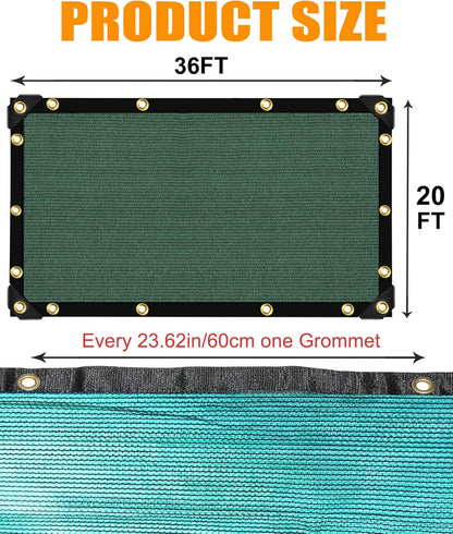 E.share 70% Shade Cloth for Garden, 20 Ft X 36 Ft Sun Shades Outdoor Patio with Grommets for Plant Covers,Porch Screen,Pergola Shade Cover,Greenhouse,Green