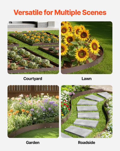 VEVOR Steel Landscape Edging, 5 Packs 39 x 4 in Rust-Resistant Metal Landscape Edging, Bendable Garden Edging Border, Heavy Duty Lawn Edging, Easy-to-Install, Flower Bed Yard Pathway Divider Brown