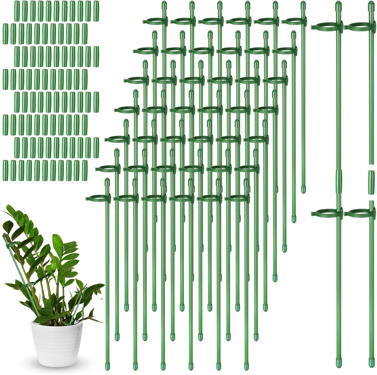 meekoo 120 Pcs Adjustable Garden Plant Support Stakes Single Stem Plant Cage Support Rings with Clips and Connect Pipe for Orchid Rose Tomato, 12 Inch (Green)
