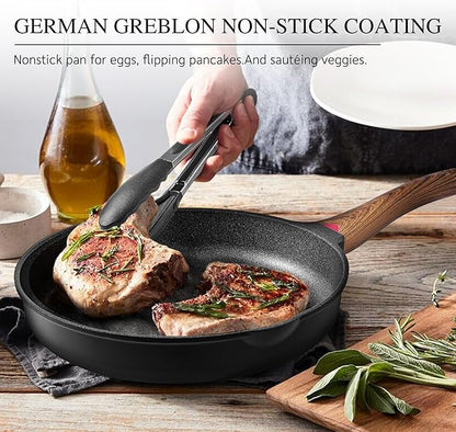 Vinchef 11" Non Stick Frying Pans, Skillet with Lid Used for All Stoves, Induction Non Toxic Cookware, Cooking Pans Nonstick Capable of Kitchen