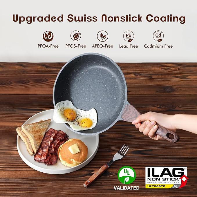 SENSARTE Nonstick Frying Pan Skillet, Swiss Granite Coating Omelette Pan, Healthy Stone Cookware Chef's Pan, PFOA Free (8/9.5/10/11/12.5 Inch) (10 Inch)