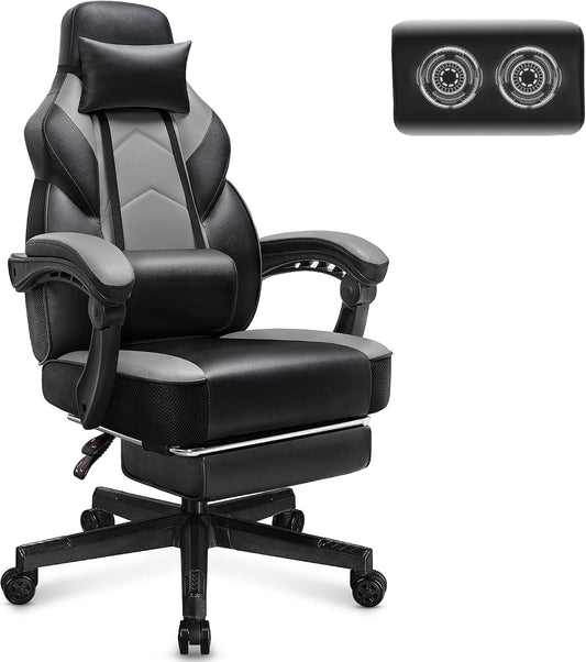 Gaming Chair for Adult, Computer Chair with Footrest Video Game Chair Big and Tall Gaming Chair with Massage Lumbar Support, Adjustable Height and 360° Swivel Seat(Grey)