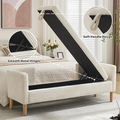 Chifee & Vingol 65.35" W Ottoman with Storage Bench for Bedroom End of Bed with Removable Pillows Upholstered Storage Ottoman Bench for Bedroom Living Room Hallway,Ivory