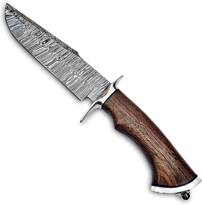 Handmade Damascus Bowie Knife 14″ Hunting Knife With Sheath - Fixed Blade Bushcraft Knife With Wood Handle - Ideal For Chopping, Camping Outdoor Use
