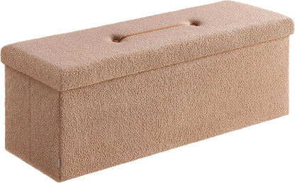 SONGMICS Large Folding Storage Ottoman Bench, 15 x 43 x 15 Inches | Foot Rest Stool, Load up to 660 lb, Tan and Ink Camel Brown, MINOTA Collection ULSF097K01