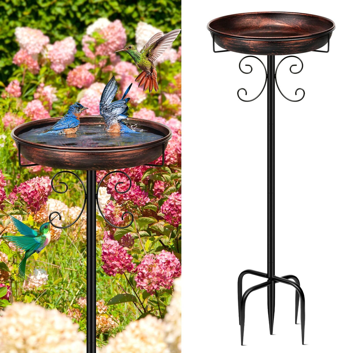 Daoeny 35In Metal Bird Bath for Outside, Vintage Freestanding Birdbaths & Birdfeeder, Bird Baths Feeder Bowl for Outdoors Garden Patio Yard Lawn Decor, Upgraded 5-Pronged Base (Antique Bronze)