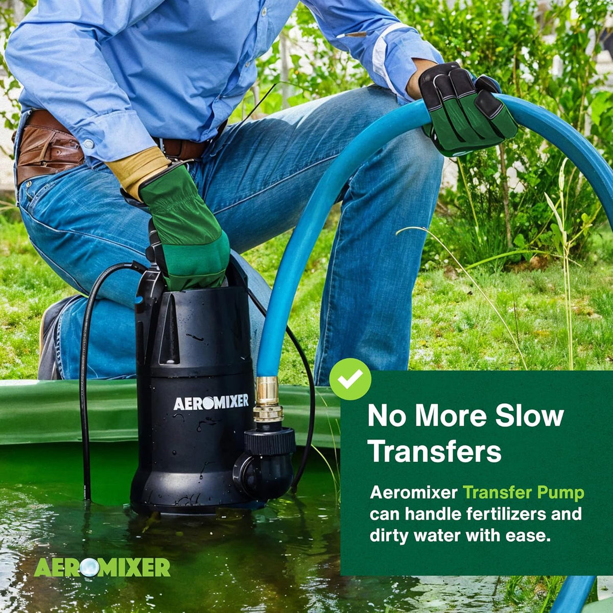 Aeromixer Mini 1/4 HP Submersible Mixing + Aerating Pump with 1/4 HP Water Transfer Pump Bundle - Water Aerator & Garden Utility Pumps, Nutrient Mixing & Aeration Pumps for Farming & Gardening