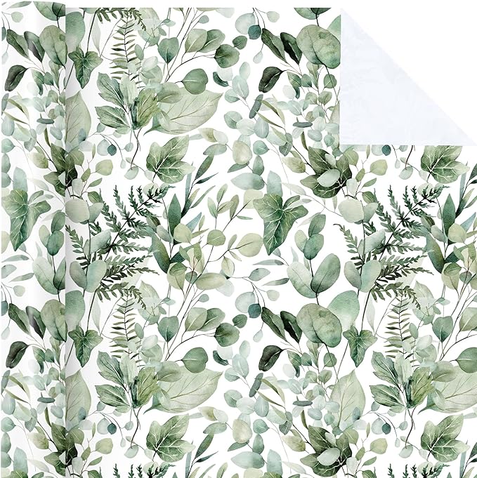 WRAPAHOLIC Eucalyptus Leaves Wrapping Paper Roll - Mini Roll - 17 Inch x 33 Feet - Greenery Wrapping Paper Perfect for Birthday, Wedding, Bridal Shower