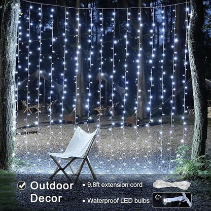 JMEXSUSS 900LED Christmas Curtain Lights, 9.5x29.5ft White Indoor/Outdoor Plug-in with Remote, Window Hanging String Lights for Bedroom, Wedding, Xmas Decoration