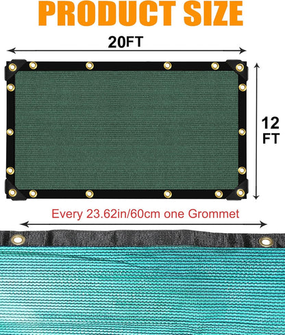 e.share 70% Shade Cloth for Garden, 12 Ft X 20 Ft Sun Shades Outdoor Patio with Grommets for Plant Covers,Porch Screen,Pergola Shade Cover,Greenhouse,Green