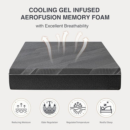 Queen Mattress 10 Inch Charcoal Gel Memory Foam in a Box, CertiPUR-US Certified, Fiberglass Free, Cooling Double Mattress, Made in The USA of US Foam, 80" × 60" × 10", Medium