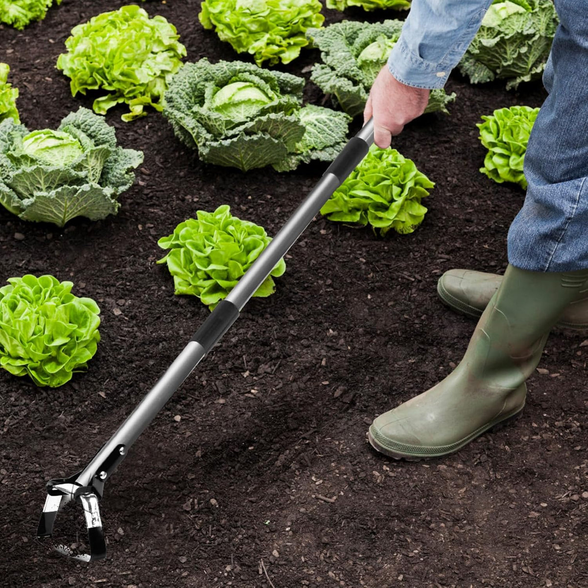 Walensee Action Hoe for Weeding Stirrup Hoe Tools for Garden Hula-Ho with Adjustable 36-66 Inch Scuffle Loop Hoe Gardening Weeder Cultivator Durable Handle Weeding Rake with Cushioned Grip