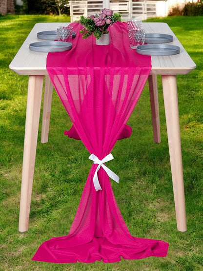 MDS Halloween Chiffon Table Runner - 5 Pack, 29 x 170 Inches, 14ft Each - Sheer Spooky Table Runners for Haunted House Parties, Trick-or-Treat Tables, Witchy Décor, Wedding & Events - Hot Pink
