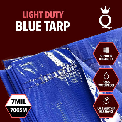 QUEEN OF TARPS | 10x12 Light Duty Tarp Waterproof, 70 GSM is 7 MIL, UV/Tear Resistant Tarp, Camping, Outdoor Furniture, Car, Tents, Painting, Firewood Protection | 10x12, Light Duty