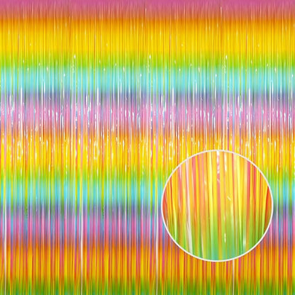 GOER 3.2 ft x 8.2 ft Metallic Tinsel Foil Fringe Curtains Party Photo Backdrop Party Streamers for Birthday,Graduation,New Year Eve Decorations Wedding Decor(5 Packs,Candy Macaroon Multicolor)