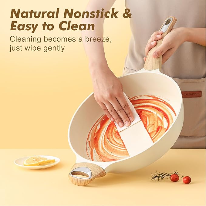 SENSARTE Ceramic Nonstick Frying Pan Skillet with Lid, 10.5 Inch Deep Frying Pan, 3.8 Qt Saute Pan, Induction Pan, Healthy Non Toxic Cooking Pan with Helper Handle, PFOA PFAS PTFE Free