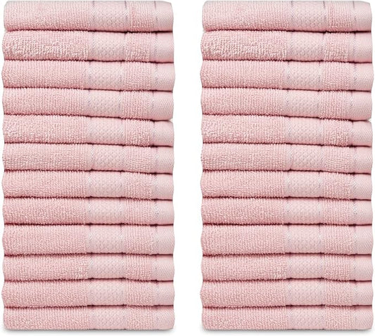 Casa Lino Face Towels & Body Wash Cloths for Showering - 100% Cotton Wash Cloths for Bathroom - Highly Absorbent & Quick Drying Washcloth Set - Cotton Washcloths 24 Pack (12" x 12") - (Blush Pink)