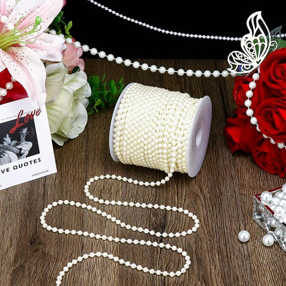 99 Feet 5mm Faux Pearl Strings Garland Artificial Pearl Beaded Trim Chain Strands for Crafting Wedding Centerpieces Bouquet Party Decoration Christmas Tree Garland, Ivory