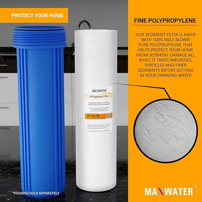Max Water 5 Micron 20 x 4.5 Sediment Filter 20 inch Whole House BB Water Filteration System Replacement Compatible Cartridge DGD-5005-20, FP25B, AP810-6, FPMB5-20, P5-20, 155358-43, SDC-45-2005