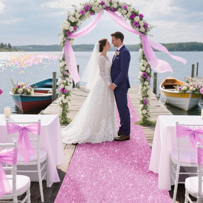 Glitter Carpet Runner for Party -200 GSM Thickness Non-Woven Fabric Runner Rug with Adhesive Tape, Hollywood Carpet for Event, Aisle Runner for Wedding Ceremony (Glitter Pink, 2.6FTx15FT)