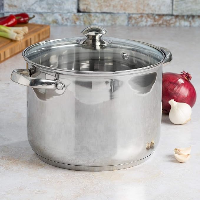 Ecolution Stainless Steel Stock Pot, Encapsulated Induction Ready Cooking Pot with Glass Lid, Oven Safe, Dishwasher Safe Soup Pot, 8-Quart
