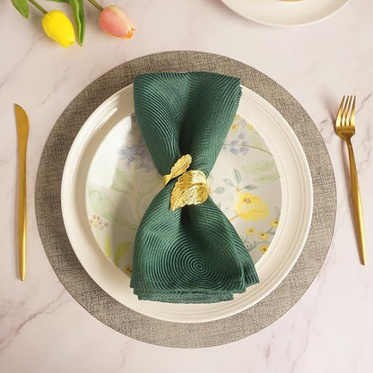 Gold Leaf Napkin Rings Set of 12, Leaves Napkin Rings for Table Setting, Metal Leaf Napkin Holder Rings for Holiday Party,Wedding, Banquet, Formal or Casual Dinning Table Decor (Bright Gold)