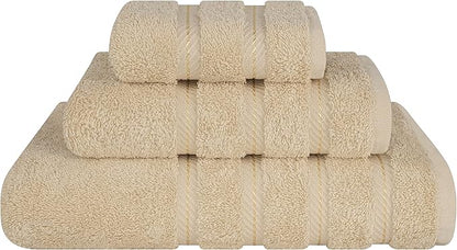 American Soft Linen Premium 3 Piece Towel Set, 1 Bath Towel 1 Hand Towel 1 Washcloth, 600 GSM 100% Cotton Turkish Towels for Bathroom, Beige Towel Set