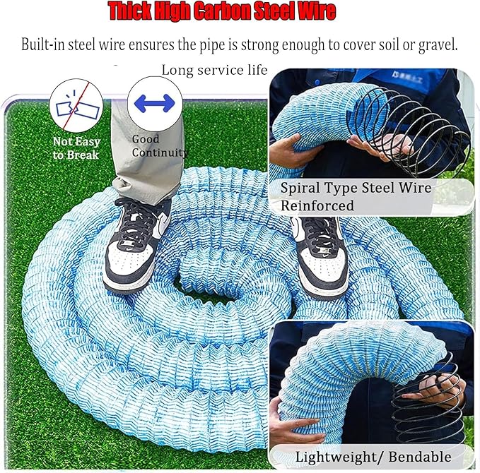 Commercial French Drain Pipe for Water Drainage, Construction Site/Sports Field Perforated Pipes & Weeping Tile, Dia 2in 3.9in 5.9in Wide Underground Drainage Systems(Dia10cm/3.9in,Long 20m/65.6ft)