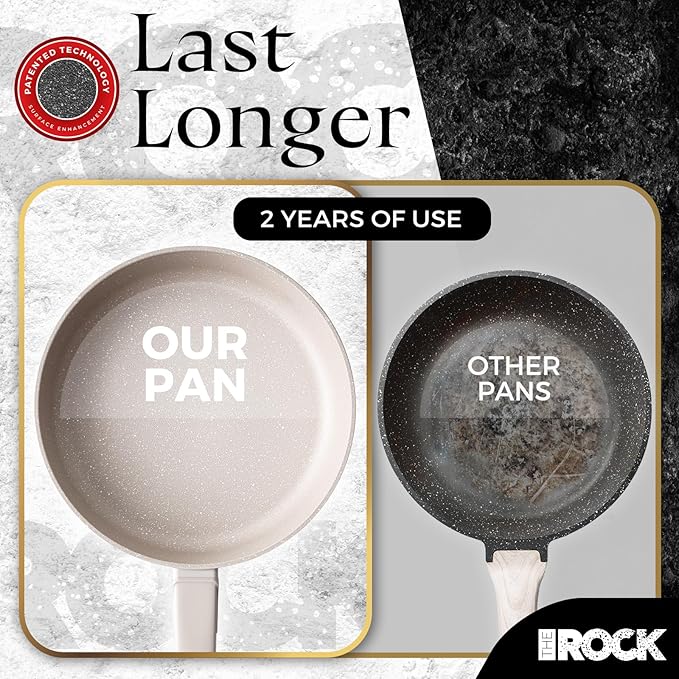 THE ROCK SOHO 11-Inch Non Stick Frying Pan with Lid–Nothing Sticks, Never Warps, Lasts Longer, Ceramic Non Toxic Skillet with Heat-Resistant Handle, PTFE PFOA&PFAS Free, Oven & Dishwasher Safe, Cream
