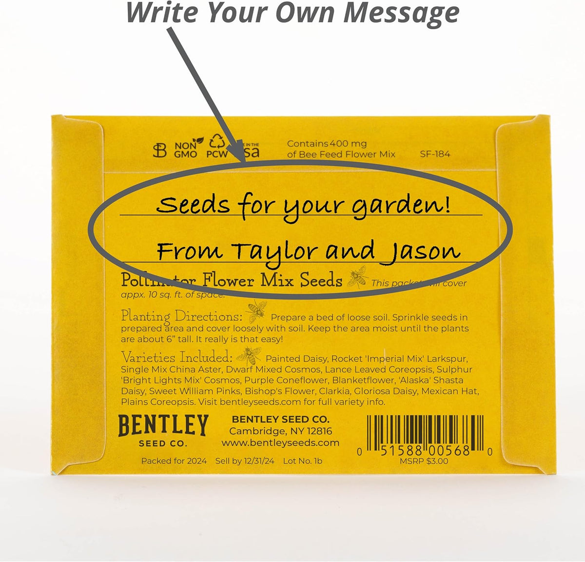 Bentley Wildflower Pollinator Mix, 25 Non-GMO Packets for Garden Planting, Non-Coated Flower Seeds to Grow Plants and Help Bees, Beautiful Gift