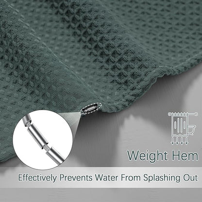 Extra Long Shower Curtain, 96 Inch Long Waffle Weave Heavy Duty Thick Cloth Bathroom Shower Curtain, Neutral Weighted Hotel Bath Curtain Set with 12 Hooks, 72x96 Stormy Weather