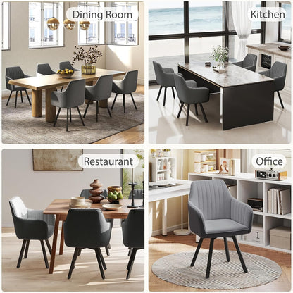 Furniliving 360° Swivel Dining Chairs Set of 2, Mid Century Modern Upholstered with Mental Frame Legs, Dining Chairs with Arms & Thickened Cushions for Kitchen, Living Room, Velvet, DrakGrey
