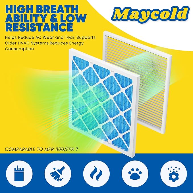 Maycold 14x14x1 MERV 11 Furnace Air Filter (6-Pack), High-Performance HVAC AC Filters for Home Use, Actual Size: 13.70” x 13.70” x 0.75”, Individually Wrapped in Plastic