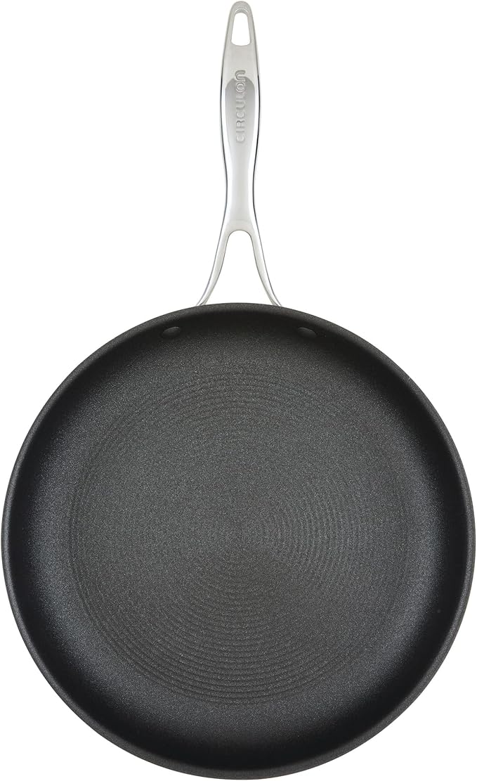 Circulon C1 Series Clad Stainless Steel with ScratchDefense Technology Cookware Nonstick Induction Frying Pan/Skillet with Lid, Metal Utensil Safe, 12.5 Inch Fry Pan - Polished Stainless Steel