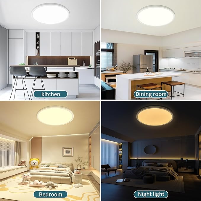 Led Ceiling Light Fixtures Dimmable with Remote Control, 15.4 Inch Ultra Thin Modern Flush Mount, 36 W, 4500 LM, with Night Light, for Bedroom, Kitchen, Dining Room, Living Room