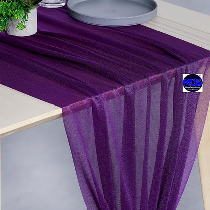 MDS 20 Pack 10ft Chiffon Table Runner 29 x 120 Inches Sheer Wedding Runner Romantic Rustic Table Runner for Wedding Decorations, Birthday Parties, Bridal Shower Party Arch Decor - Cadbury Purple